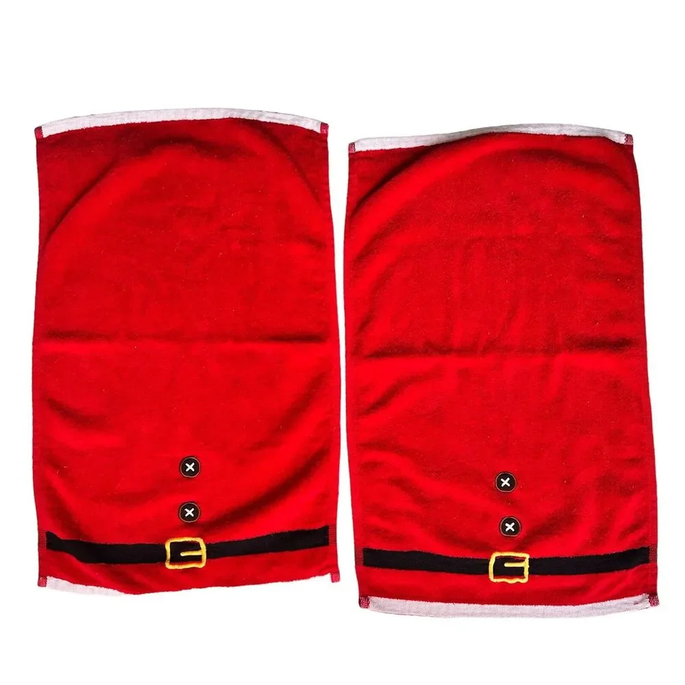 Set of 2 Red Christmas Bathroom Hand Towels Decorative Embroidered Santa‎ Belt